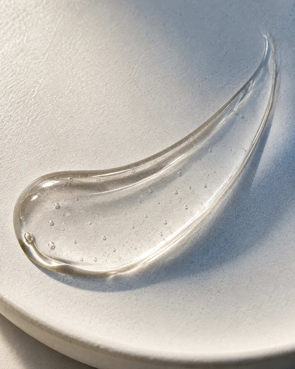 Clear serum crescent on matte pearl ceramic