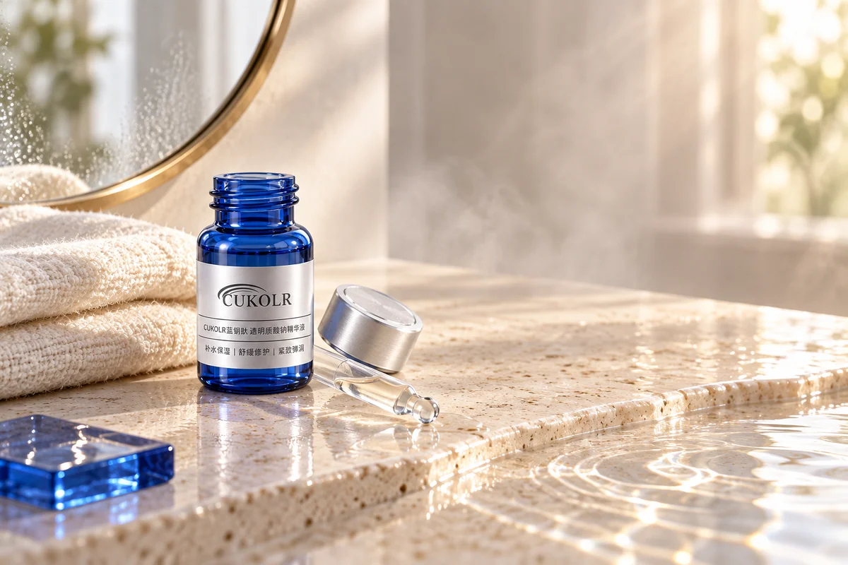 CUKOLR serum on a sunlit ivory vanity